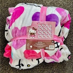 Hello Kitty Heart Pattern Plush Blanket - Pink /Purple/ Teal 90x90 Full/Queen